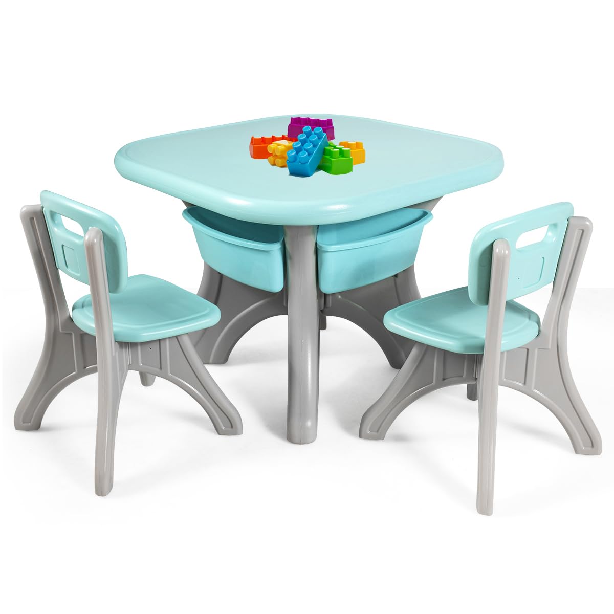 GLACER Toddler Table and Chair Set - 3 Pieces Children Activity Table w/4 Storage Bins, Kids Play Table, Kids Table and Chairs for Reading, Drawing, Playroom, Snack Time