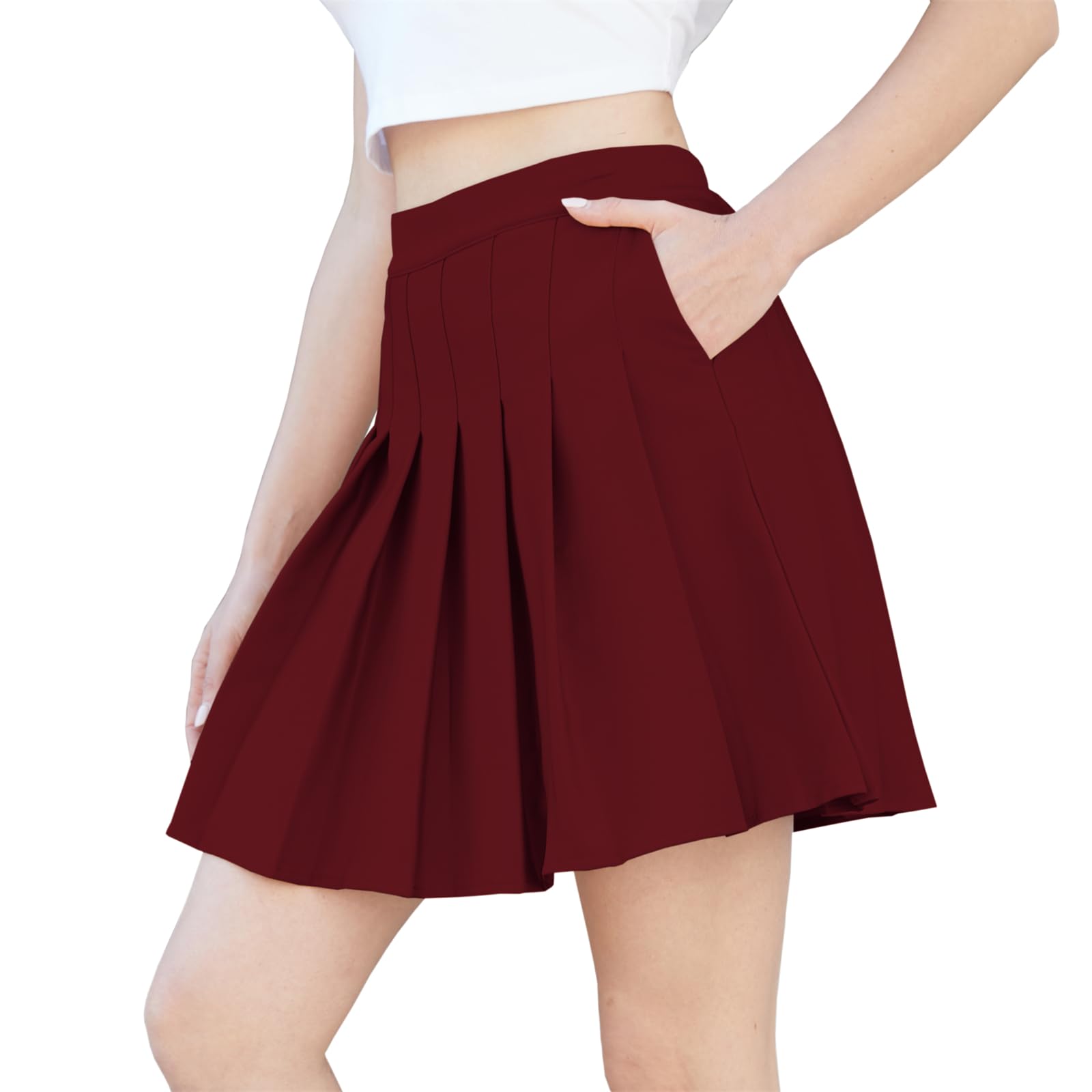 SANGTREE Women Pleated Skirt Plus Size Uniform Casual Skater Tennis Skorts for Girls with Elastic Waist and Pockets