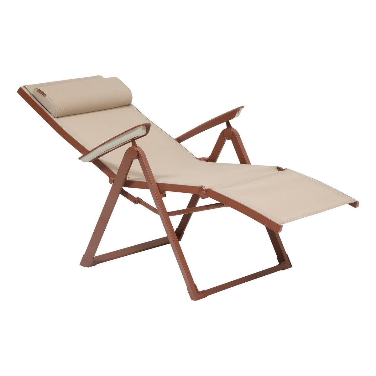 Hespéride - Silla reclinable de jardín Decima - Lino/Caoba - Aluminio - Mobiliario de Exterior para terraza, balcón y Patio.