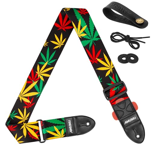 Amumu 2' Reggae Rasta Leaf Guitar Strap - Printed...