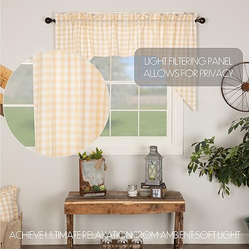 VHC-Brands-4-Pieces-Annie-Buffalo-Tan-Check-Swag-Curtains-4-Panels-36x36x16 VHC Brands 4 Pieces Annie Buffalo Tan Check Swag Curtains 4 Panels 36x36x16
