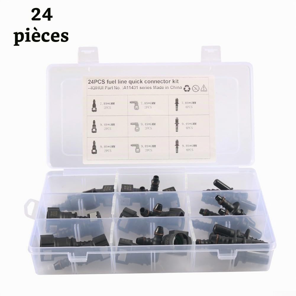 Lot de 24 raccords rapides ID6 pour tuyau diesel de 6 mm avec connecteurs ABS mâles femelles de 7,89 mm, 9,49 mm, 9,89 mm, pour l'entretien de voiture et de camion