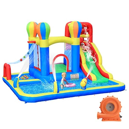 Baralir Castillo Hinchable para Interiores, tobogán seco y Agua, Adecuado para niños de 3 a 8 años, Castillo Hinchable para Exteriores con Ventilador, 343 x 338 x 202 cm