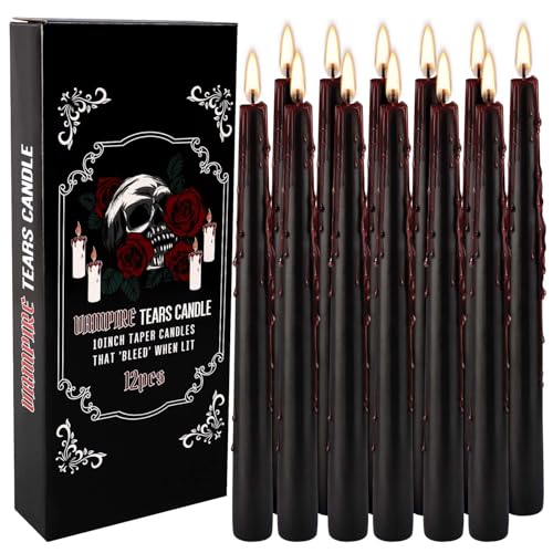 12 Pack Bleeding Taper Candles- 10 Inch Vampire Taper Candles for Halloween Decorations