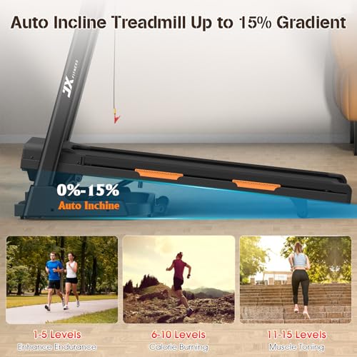 Image of JX FITNESS Treadmill for Home, Folding Treadmill with 15% Auto Incline, 0.5 to 10 MPH Speed, Walking or Running Treadmill with App, IPAD Holder, 350lbs Weight Capacity