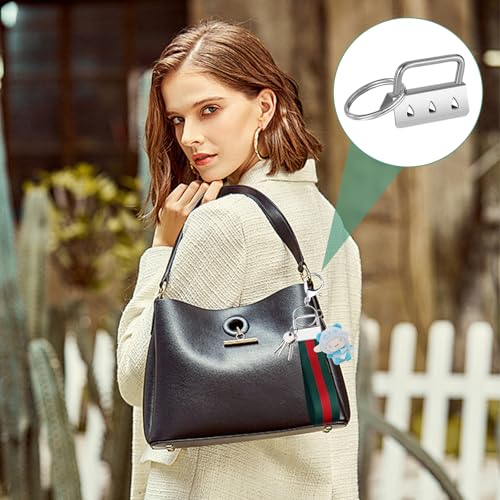 50 Stück Schlüsselband Rohlinge, 32mm Schlüsselanhänger Hardware Set, Klemmverschluss mit Schlüsselring und 1 Falzzange, Schlüsselband Rohlinge für DIY Lanyards, Armbänder, Silber