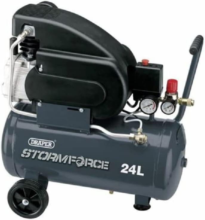 Draper Storm Force Portal Heavy Duty Air Compressor GREY - 230V 2HP 1.5kW 7.3 CFM 206 L/min 2850rpm 116psi 8 Bar (24L Litre)