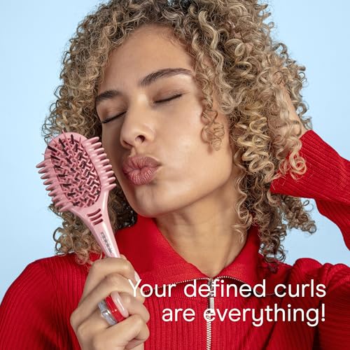 Image of Conair Curl Define Pro Mini Detangling Brush, Tight Curly Hair, Pink | For wet or damp hair and tight curls, built-in sectioning handle, reduces frizz and breakage, travel-friendly, compact size