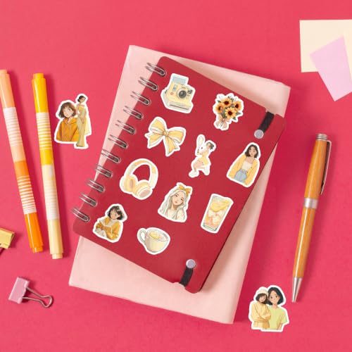 Image of Yellow Aesthetic Kawaii Girl Vinyl Stickers Pack of 34 | Waterproof Butter Yellow & Pastel Cute Fashion Decals for Laptop, Water Bottle, Journal, Scrapbook, Phone Case | Self-Adhesive Sticker Pack