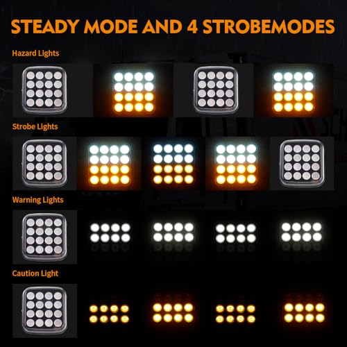 Magnetic Strobe Lights - Wireless Strobe Hazard Light Kit for Trucks Rechargeable Magnetic Flashing Beacon Lights for Vehicles & Trailers (White/Amber)