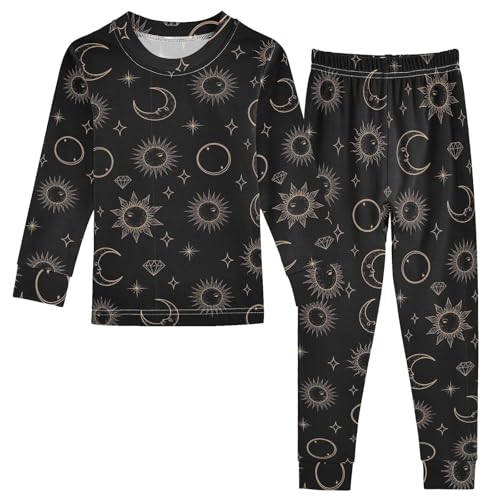 ODAWA Sun and Moon Black 5T Footless Fall Clothes Tee and Pant 2-piece Pj Set