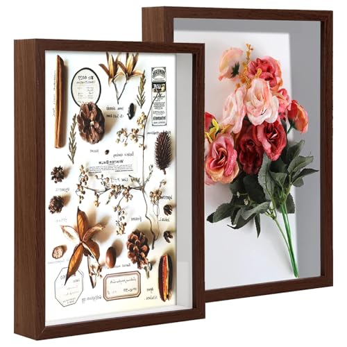 3D Shadow Box Frame 2 Pack - A4 Deep Display Box for Wall & Tabletop, Wooden Picture Frame for Photos, Crafts, Memorabilia, Tickets, Flowers