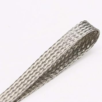 Tinned Copper Braided,Tin Copper Metal Braided,Antioxidant Ground Wire,Length1m,50# 28x4.8mm