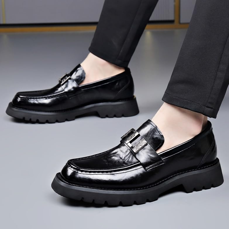 Men's Retro Slip-On Classic Dress Loafers Shoes Oxford Square-Toe Casual Formal Derby Shoes3