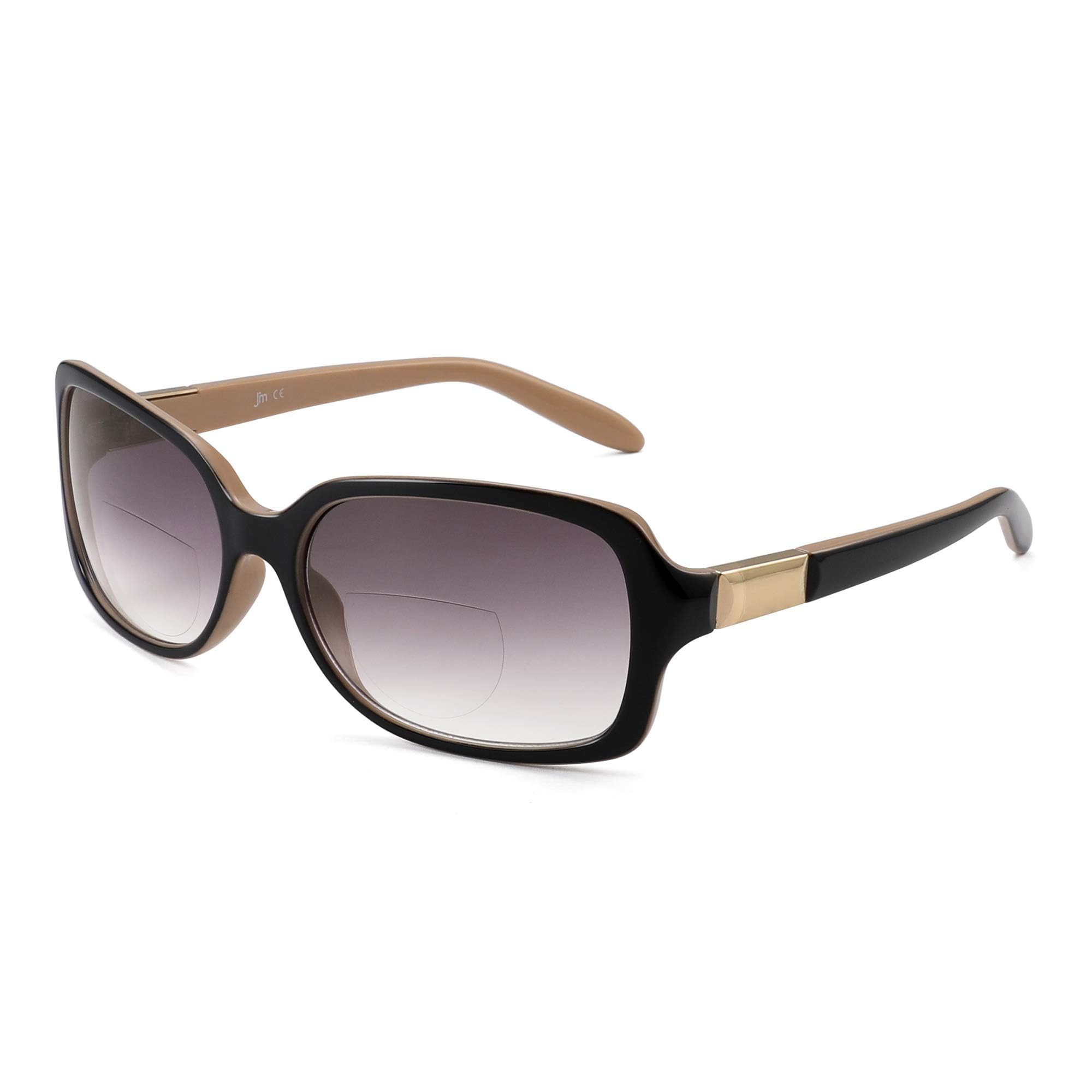 Jm Women's Black, Red, Turtle Classic Bifocal Reading Sunglasses Square Stylish Gradient Sunglasses Readers For +4.0 Black