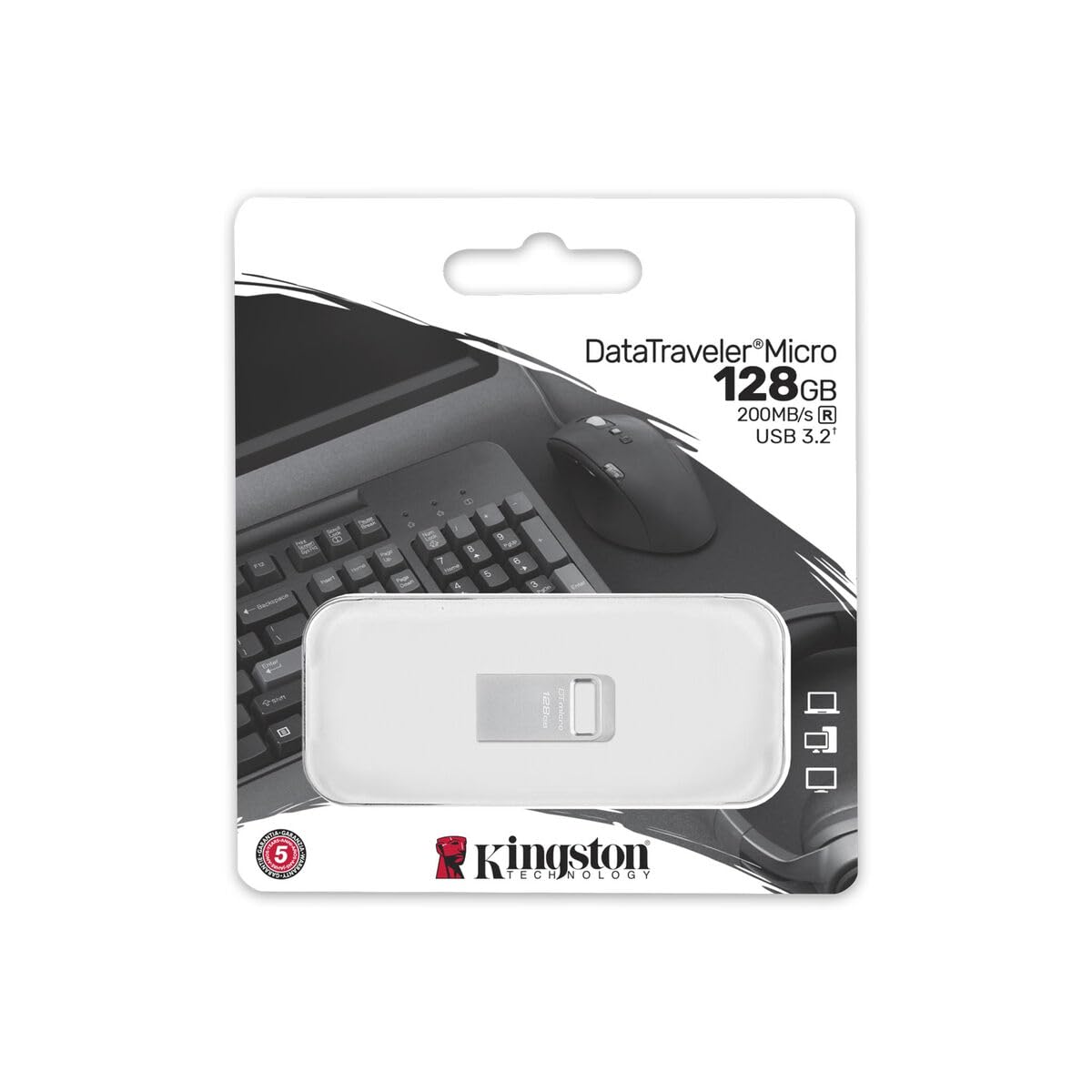Kingston DataTraveler Micro Drive Flash USB 128GB 200MB/s Metallo USB 3.2 Gen 1 - DTMC3G2/128GB