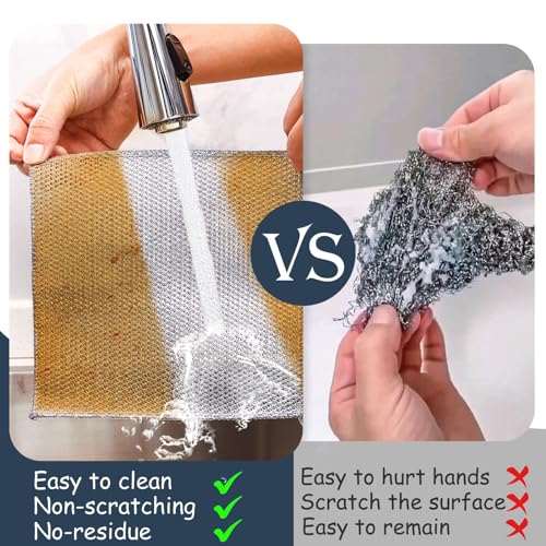 Navona 12 Pcs New Upgrade Steel Wire Dishcloth,Triple-Layer Steel Wire Cleaning Cloth,Powerful Cleaning Non-Scratch Wire Dishcloth Rag for Cookware, Sinks, Dishes, Stove Tops by Navona - Image 6