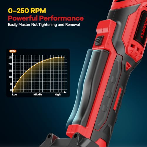 Image of SOARFLY 3 /8 inch Cordless Ratchet Wrench, Power Ratchet Tool Set, 60 Ft-Lbs(80N.m) Electric Ratchet Wrench with 2 * 2000mAh Lithium Batteries, 7 Sockets, LED Light, 1 /4 inch Adapter, 3 inch Extension Bar