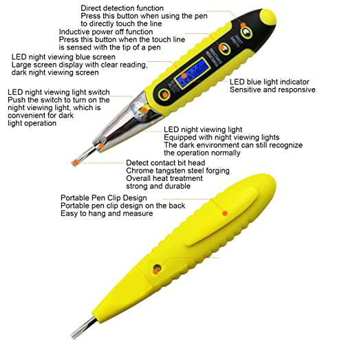 Image of Plplaaoo Digital Voltage Tester Pen with LED Display | Multi-Function AC /DC Voltage Detector for 12V-220V Home Appliance Repair | Non-Contact Electrical Tester Tool for Outlets & Switches
