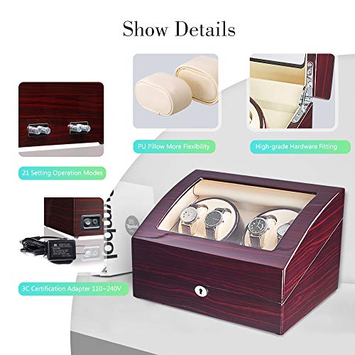 Maselex Automatic Watch Winder with Quiet Mabuchi Motor ,4+6 Watches Storage Box Case for Rolex, Fit Lady and Man Automatic Watch - 21 Rotation Modes