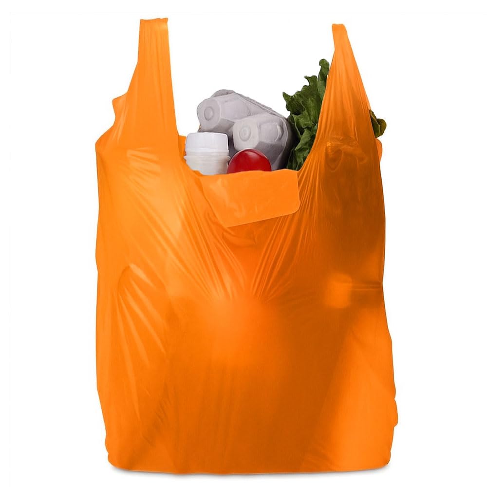 Venuscello Orange Venuscello® 390 X Heavy Duty Vest Carrier Bags 11" X 17" X 21" Yellow Plastic Retail Shopping Carry Bags Multipurpose Grocery Takeaway Supermarket Shops