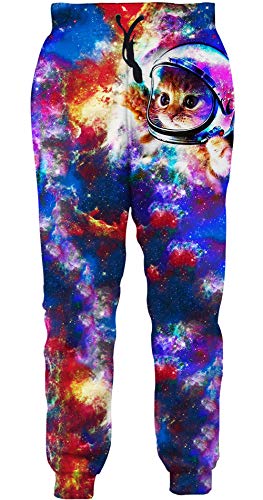 Unisex Jogginghose  Lustig 3D Galaxis Space Katze Druck Hose Herren Damen Cool Lässige Sport Gym Trainingshose mit Kordelzug Taschen S