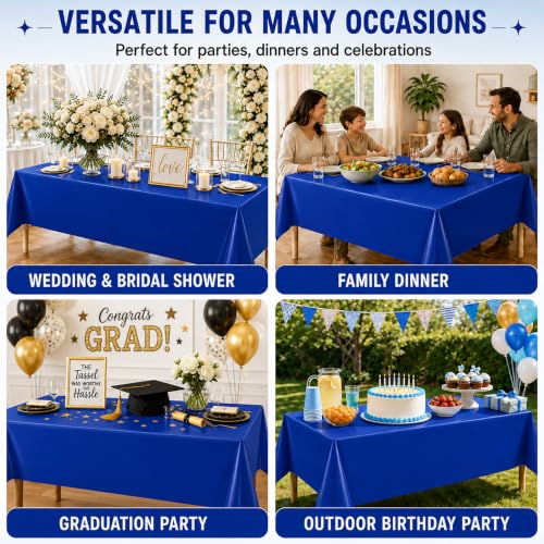 Image of WNINK 3 Pack Dark Blue Plastic Tablecloths, 54 x 108 Inch Disposable Covers | Ideal for Birthdays, Graduations, Baby Showers and Team Parties, Helping Protect Tabletops from Spills and Simplify Cleanup