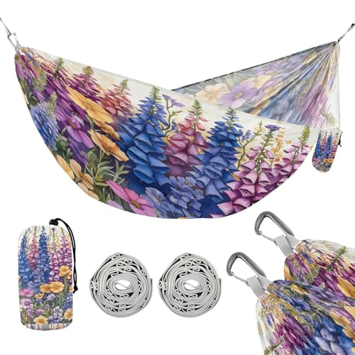 ATTX Foxgloves and Irises Camping Hammock - Lightweight & Portable Hammocks, Heavy Duty 330lbs Capacity for Indoor, Hiking, Backpacking, Travel, Backyard, Beach#33