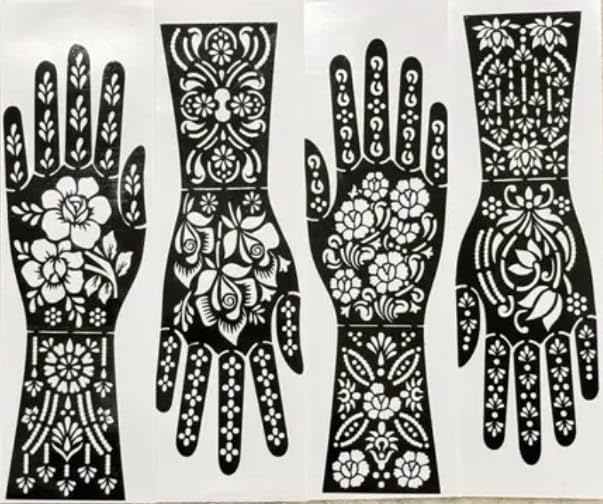 Image of Mehndi Tattoo Stencils for Hands | Reusable Henna Stencil Stickers for Women & Girls | Easy-Use Arabic & Floral Mehndi Design Templates | Temporary Tattoo Stencils for Festivals, Bridal, Karwa Chauth & Eid (17)