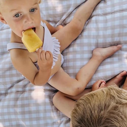 Image of Little Unicorn 5'x7' Outdoor Family Picnic & Beach Blanket | Durable & Water-Resistant Fabric | Compact Fold & Easily Wipes Clean | Zipper Pocket (Beige Buffalo Check