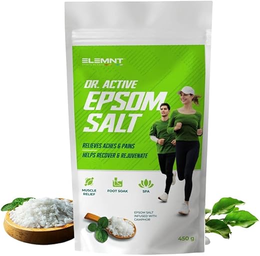Elemnt Dr. Active Epsom Salt for Muscle Recovery, Wellness & Body Spa | 100% Pure Magnesium Sulfate with Camphor | Epsom Bath Salt for Foot Soak, Stress and Muscle Soreness…