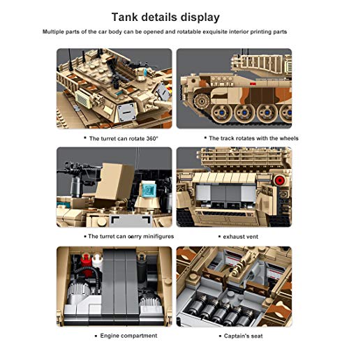 Flye Militär Panzer Bausteine für M1A2 Abrams Main Battle Tank, 1630 Klemmbausteine Militärischer Panzer Bausteine Kit… – Bild 4