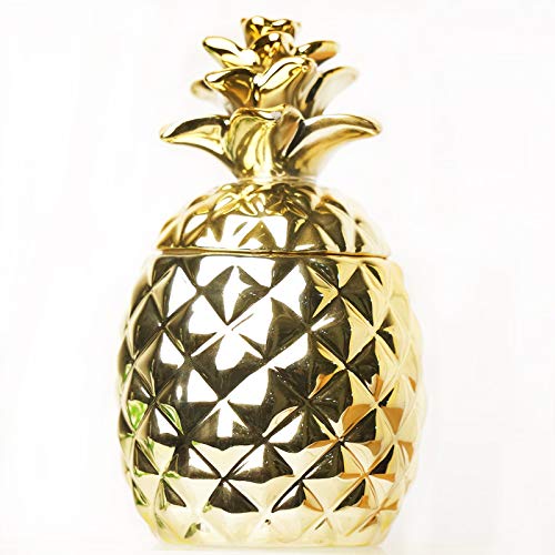 Wonthai Pineapple Shaped Ceramic Jar - Cookie Candy Storage- For Home Bathroom Or Office Table Decor- Gold #TOP26