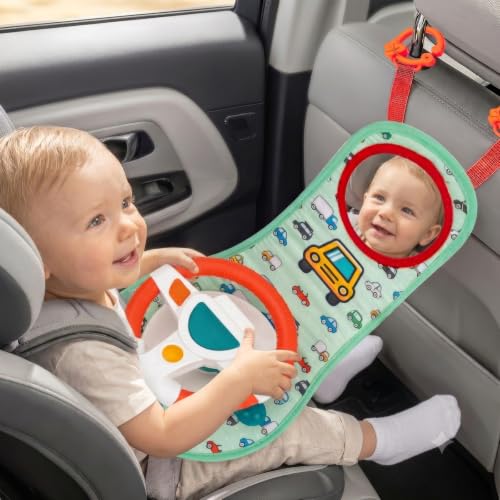 COVTOY Carseat Toy for Infants Baby Steering Wheel Toys with Mirror Music Lights 6-12 Months Baby Toys for Car Seat