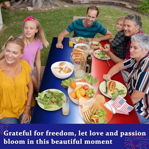 Image of Oudain 12 Pack Patriotic Tablecloths 4th of July Tablecovers 54 inch x 108 inch Red, White and Blue Gradient Plastic Tablecloths for 250th Anniversary Memorial Day, Independence Day, Labor Decor