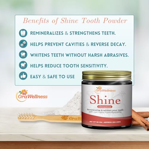 orawellness shine remineralizing tooth powder with hydroxyapatite made in the usa flouride free tooth repair natural teeth whitening powder teeth polish amp stain remover cinnamon