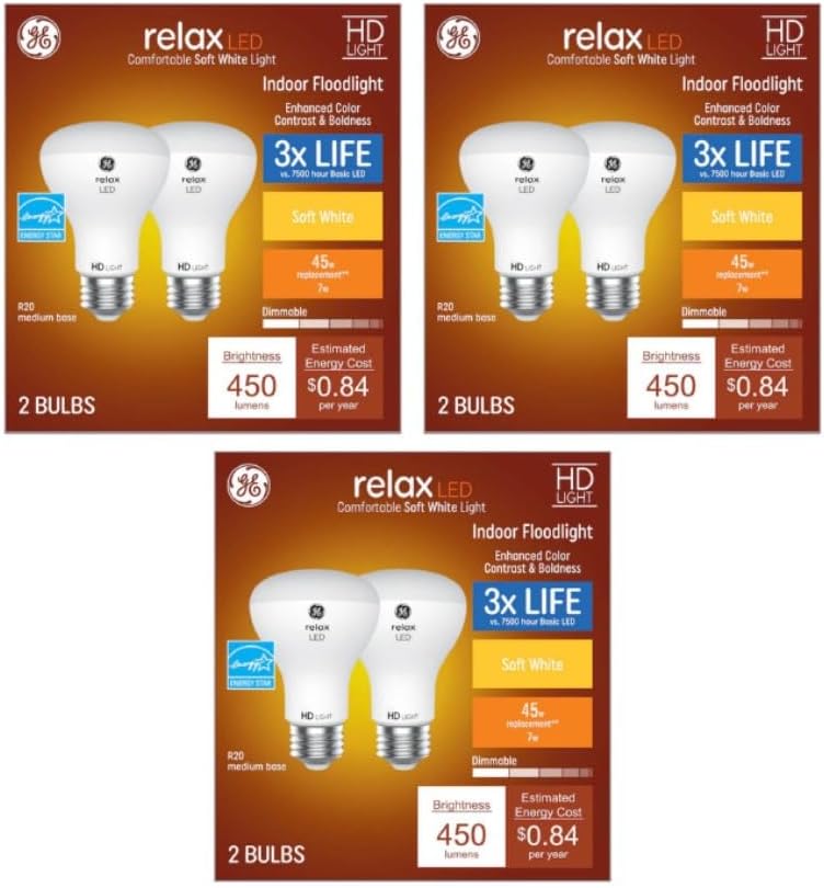 GE Relax 6-Pack R20 45-Watt Equivalent Soft White Dimmable LED Light Fixture Light Bulbs