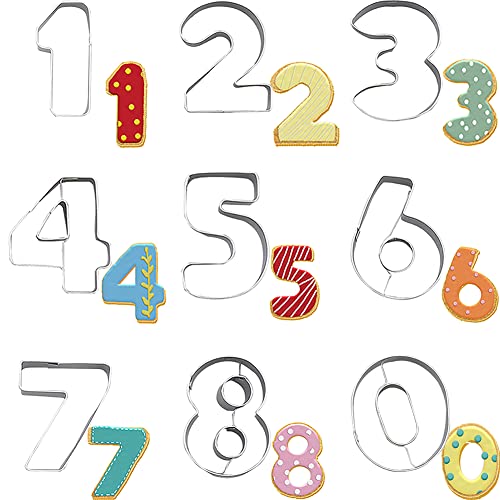 Zahlen Ausstecher,Ausstechformen Zahlen 0-9,Edelstahl Digitaler Keksausstecher,Kekse Ausstechform,Cookie Cutter,für Kekse,Backen,Kuchen dekorieren,Fondant,DIY Backform