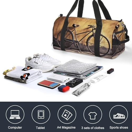 Mens Womens Gym Bag, Old Bicycle Print Duffle Bags,travel Gym Duffle Bag,garment Duffle Bag,gym Bag with Shoe Compartment4