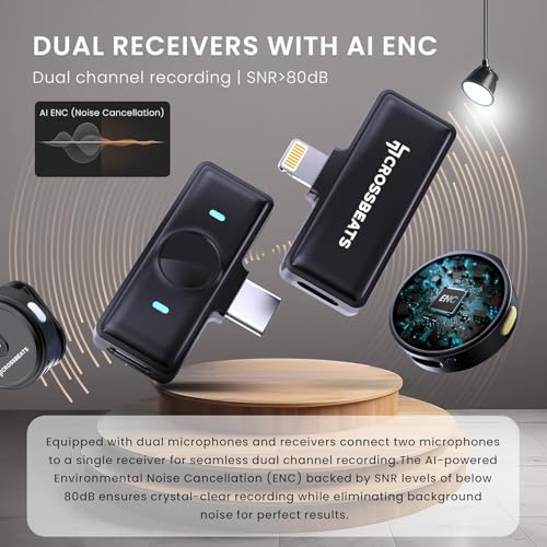 Image of CrossBeats Clip M02 AI Wireless Mic for YouTube Video Recording,iPhone 15 /16,Type C,Vlogging,Content Creation for iOS and Android,Collar Lavalier Lapel Bluetooth Mic Wireless Microphone (2026,New)