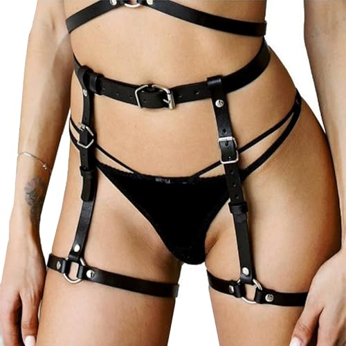Women's Garter Belts Punk Leather Adjustable Body Harness4