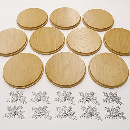 GTK Oferta 10 placas de cuña redondas de roble claro AF 17 cm, tabla cuña, tabla de especias, letrero de trofeos con 10 hojas de roble, portada de 6 hojas