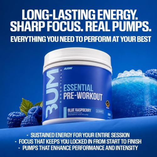 RAW Nutrition - Essential Pre - Chris Bumstead Pre Workout Formula, Sports Nutrition Pre-Workout Powders | Men & Womens Drink, Energy Powder for Working Out (Blue Raspberry) - Image 4