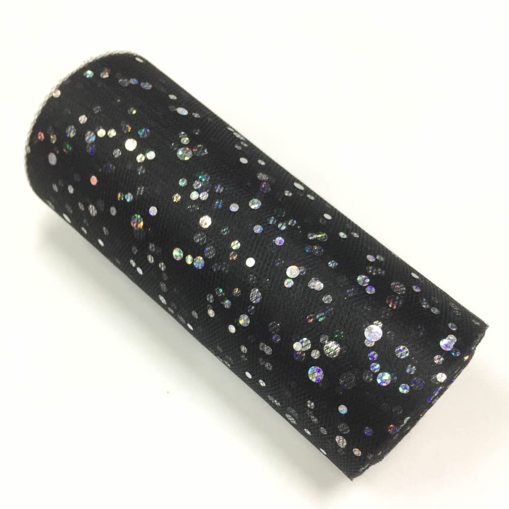 CaiiBtntgb Glitter Sequin Tulle Roll Wedding Decoration Organza DIY Birthday Party Supplies Fabric Spool Tulle Tutu Dress 25 Yards x 6 inches (Black)