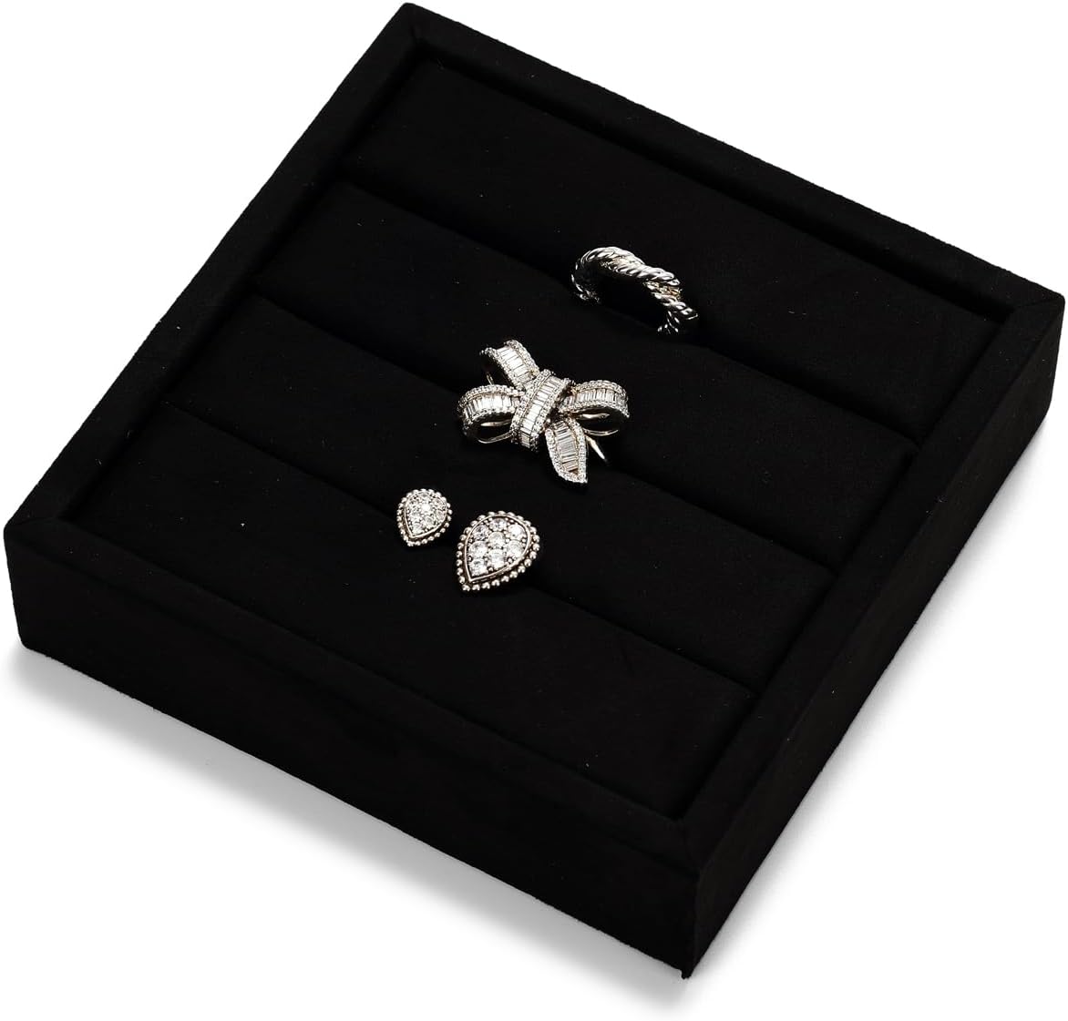 Black Velvet 3-Slots Jewelry Ring Display Tray Showcase Small Jewelry Display Organizer Tray for Rings(S)