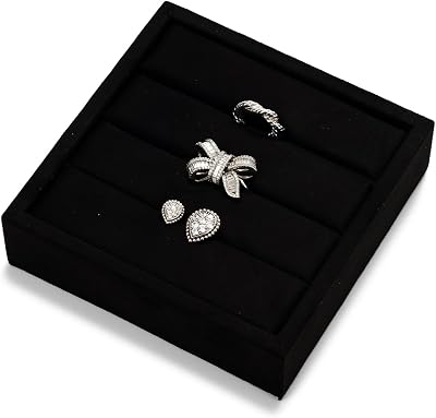 Black Velvet 3-Slot Small Jewelry Ring Display Organizer Tray