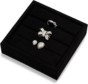 Black Velvet 3-Slots Jewelry Ring Display Tray Showcase Small Jewelry Display Organizer Tray for RingsS