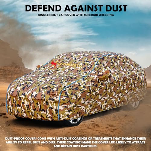 Image of Scorpion 100% Waterproof Car Cover for All Weather Protection with Mirror Pocket Inner Cotton Layer Triple Stitched Cover with Adjustable Belt Bottom Elastic to Secure Fit -Jungle