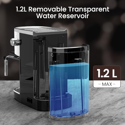 Image of Electactic 20 Bar Espresso Machine, Professional Stainless Steel Coffee Maker with LCD Display, 45oz Removable Water Tank, Home & Office Espresso Maker for Cappuccino Latte Macchiato, Black