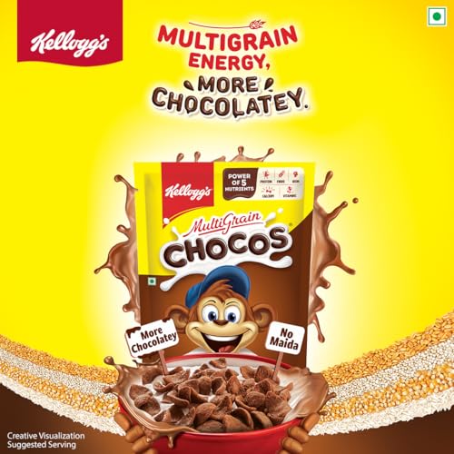 Image of Kellogg's Multigrain Chocos, 250G | Multigrain Energy, More Chocolatey | No-Maida | Power of 5 Nutrients Protein, Fibre, Iron, Calcium, Vitamins | Kids Breakfast Cereal (Pack of 2)